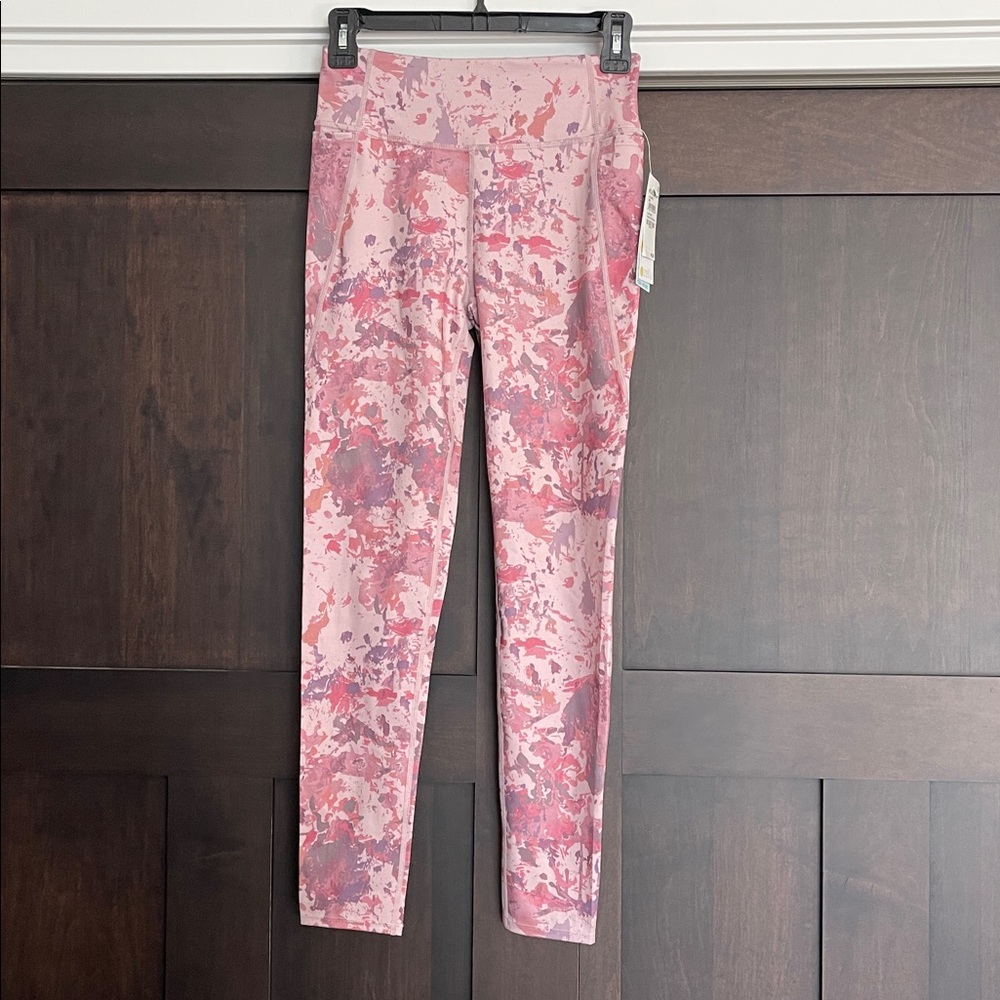 Zella Girl Pocket Leggings Pink Splatter Print Size XL 14/16